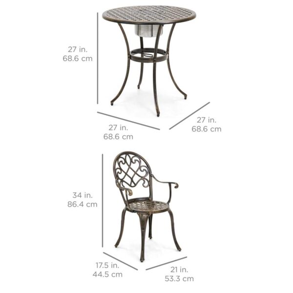 Outdoor 3-Piece Patio Furniture Bistro Set in Antique Copper Finish - Image 5