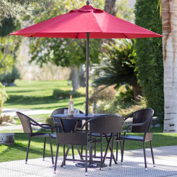 Red 7.5 Ft Patio Umbrella with Dark Mahogany Stained Pole - Image 2