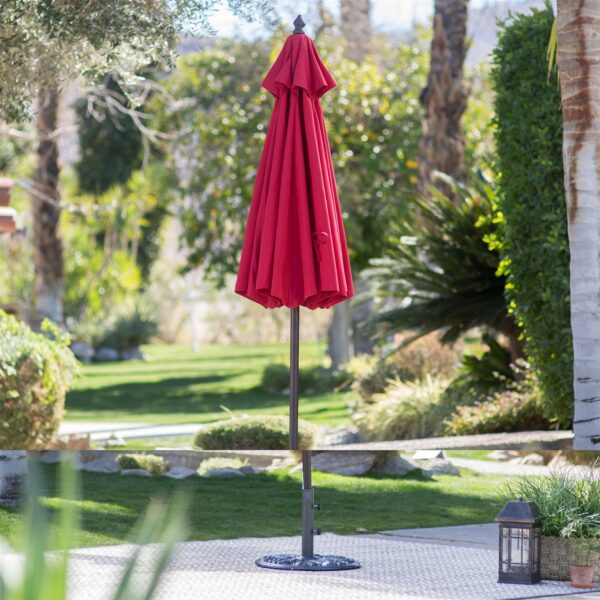 Red 7.5 Ft Patio Umbrella with Dark Mahogany Stained Pole - Image 3