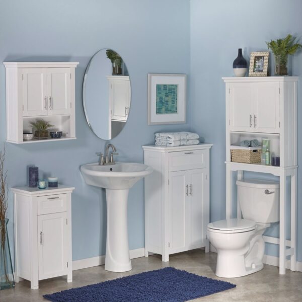 White Bathroom Wall Cabinet Cupboard with Open Shelf - Image 2