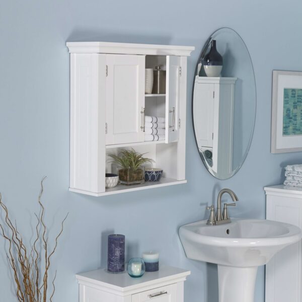 White Bathroom Wall Cabinet Cupboard with Open Shelf - Image 3