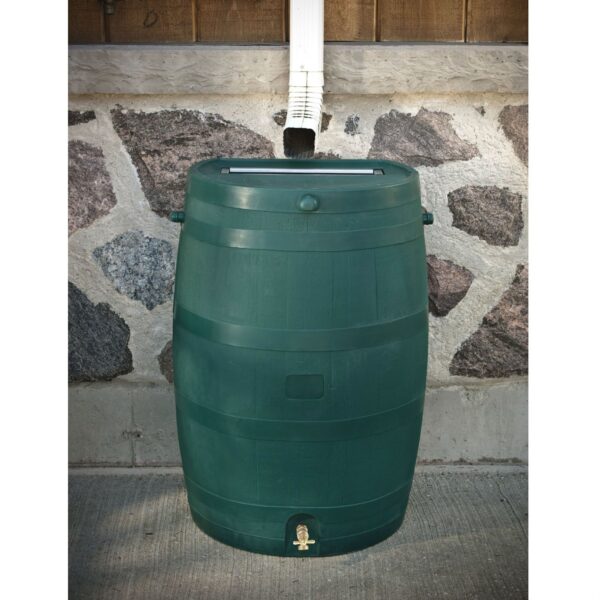 Green 50-Gallon Rain Barrel in UV Resistant Plastic w/ Brass Spigot - Image 2
