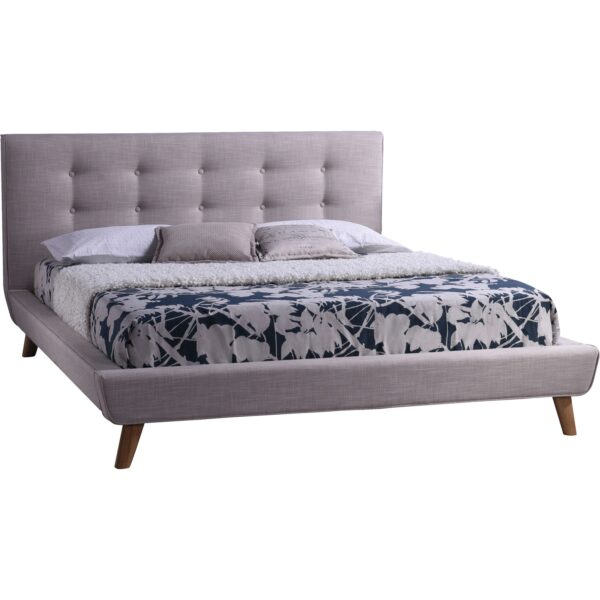Queen size Mid-Century Style Beige Upholstered Platform Bed - Image 2