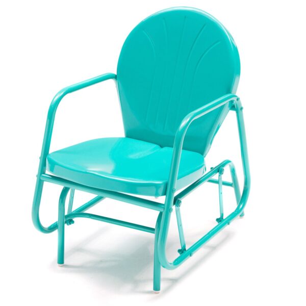 Aqua Teal Turquoise Blue Outdoor Retro Modern Classic Patio Glider Chair - Image 2