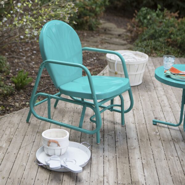 Aqua Teal Turquoise Blue Outdoor Retro Modern Classic Patio Glider Chair - Image 3