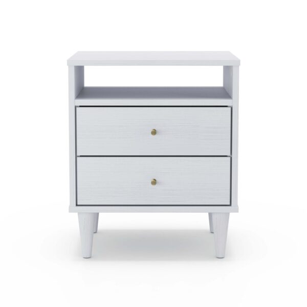 Farmhouse Rustic White Mid Century 2 Drawer Nightstand - Image 2
