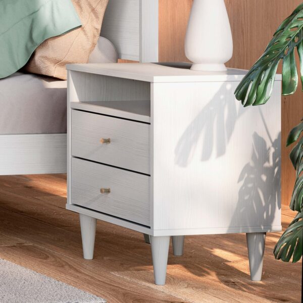Farmhouse Rustic White Mid Century 2 Drawer Nightstand - Image 4