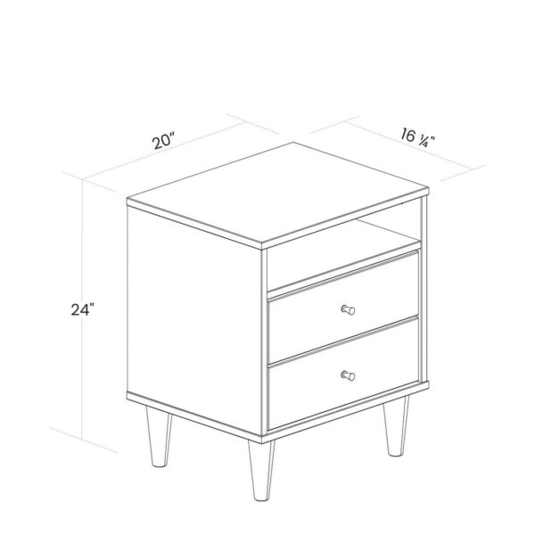 Farmhouse Rustic White Mid Century 2 Drawer Nightstand - Image 5