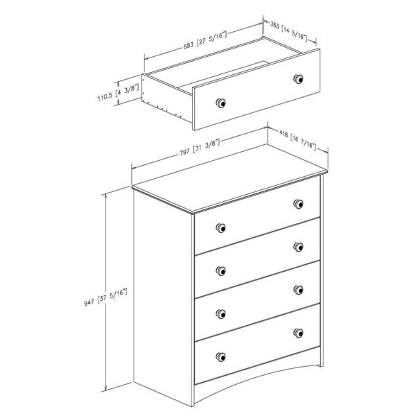 4 Drawer Child Bedroom Chest in Espresso Finish - Great for Nursery - Image 4