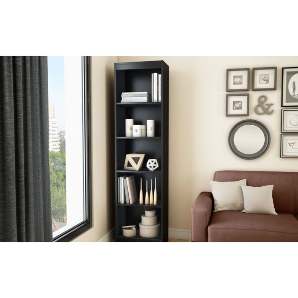 5-Shelf Narrow Bookcase Black Finish - Image 2