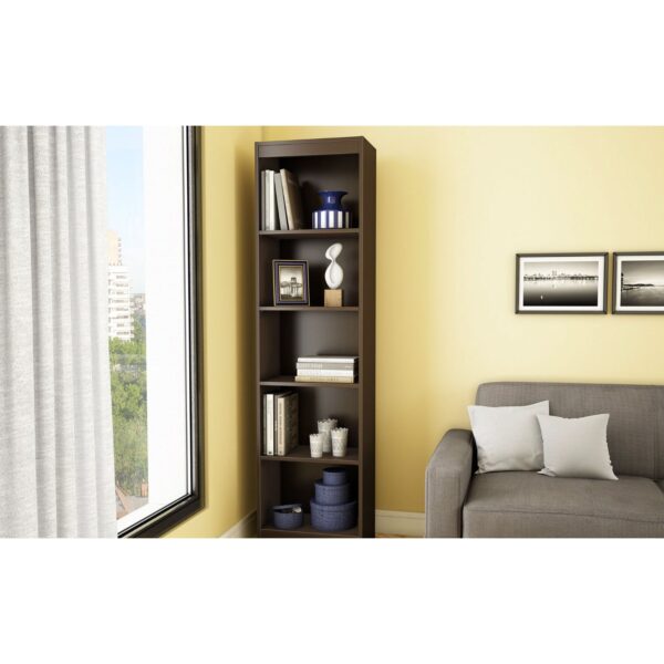 5-Shelf Narrow Bookcase in Chocolate Brown Finish - Image 2