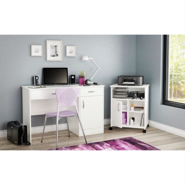 Modern Home Office Printer Stand Cart with Casters in White - Image 3