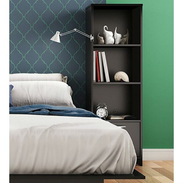 Modern Bookcase with 3 Shelves & Bottom Door in Black - Image 3