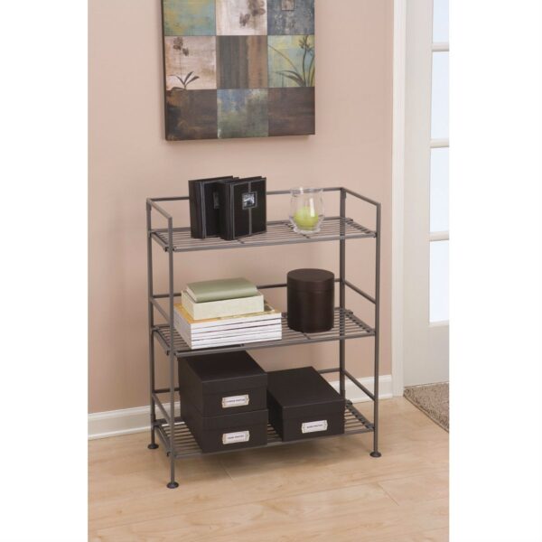 3-Shelf Iron Rectangular Folding Metal Bookcase Storage Shelves - Image 3