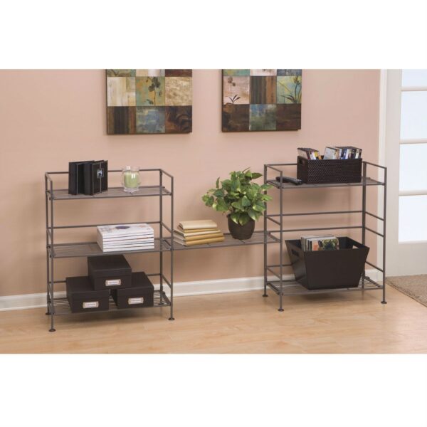 3-Shelf Iron Rectangular Folding Metal Bookcase Storage Shelves - Image 4