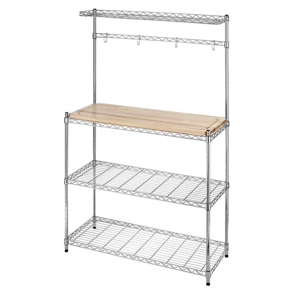 Modern Bakers Rack in Chrome with Removable Wood Cutting Board - Image 2