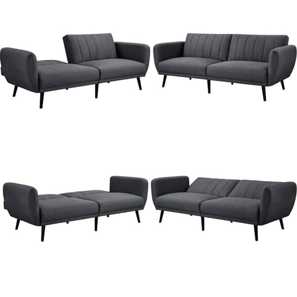 Modern Scandinavian Dark Grey Linen Upholstered Sofa Bed with Wooden Legs - Image 3