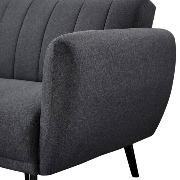 Modern Scandinavian Dark Grey Linen Upholstered Sofa Bed with Wooden Legs - Image 4