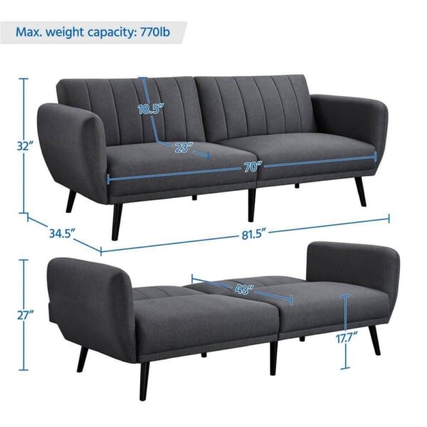 Modern Scandinavian Dark Grey Linen Upholstered Sofa Bed with Wooden Legs - Image 5