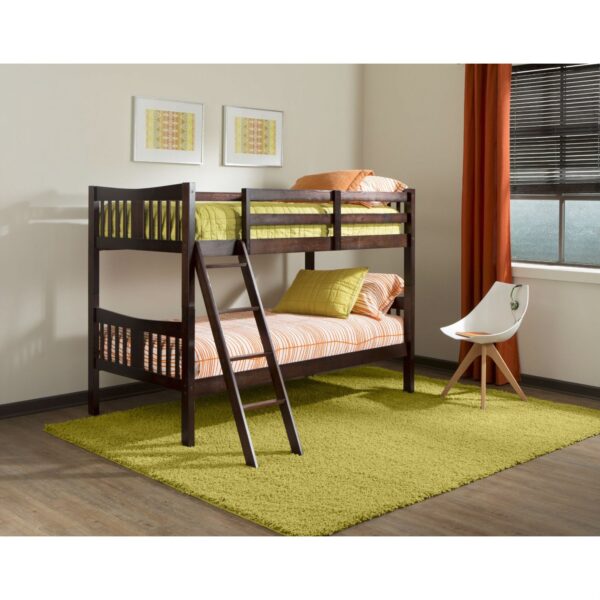 Twin over Twin Solid Wood Bunk Bed in Espresso Finish - Image 2
