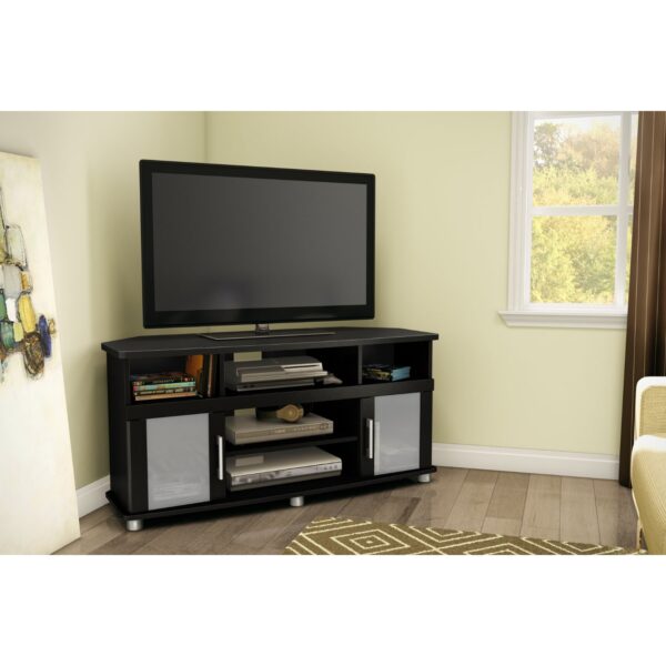 Black Corner TV Stand with Frosted Glass Doors - Image 2