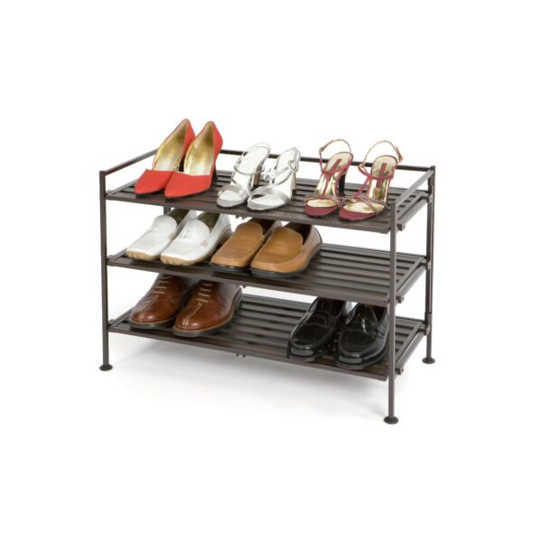 Classic Stackable Folding Utility Shoe Rack in Mocha Finish - Image 2