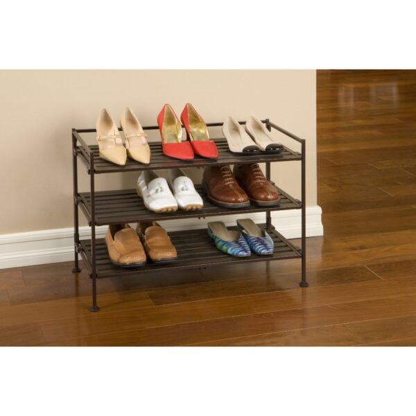 Classic Stackable Folding Utility Shoe Rack in Mocha Finish - Image 3