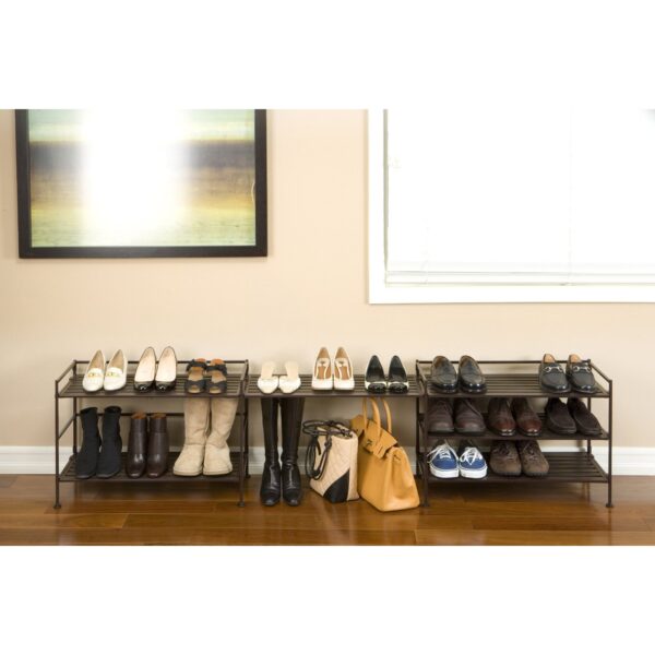 Classic Stackable Folding Utility Shoe Rack in Mocha Finish - Image 4