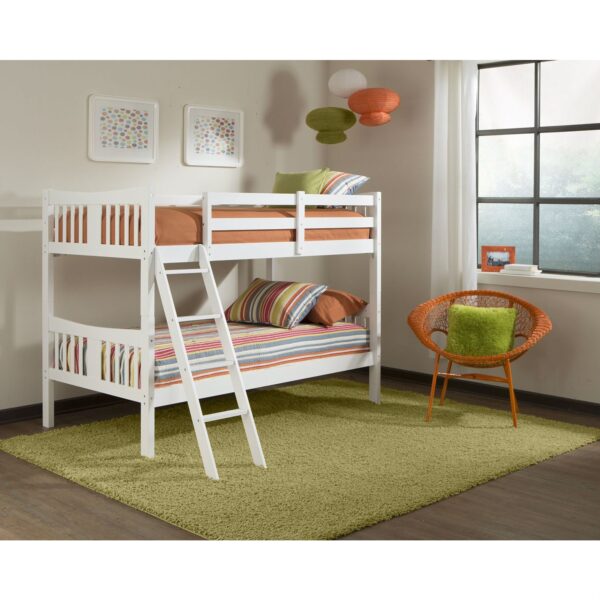 Twin over Twin size Solid Wood Bunk Bed Frame in White Finish - Image 2