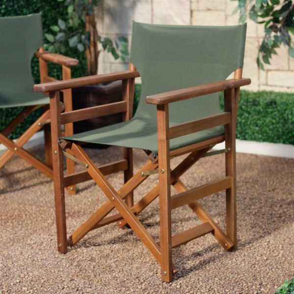 Set of 2 - Outdoor Patio Seating Directors Chair with Forest Green Fabric Seat - Image 2