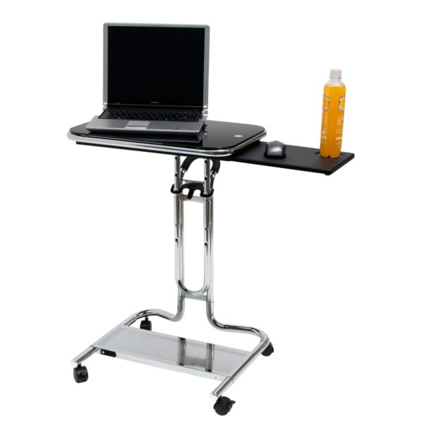 Mobile Laptop Computer Desk Cart with Black Glass Top - Image 3