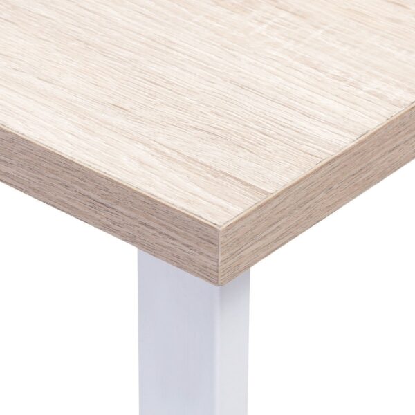 Modern White Metal Frame Laptop Computer Desk with Natural Wood Top - Image 3