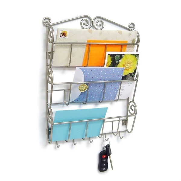 Metal Wall Mount Letter Holder Organizer in Satin Nickel Finish - Image 2