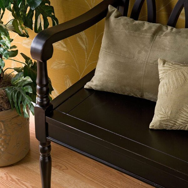 Indoor Accent Bench in Antique Black Wood Finish - Image 2