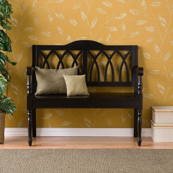 Indoor Accent Bench in Antique Black Wood Finish - Image 3
