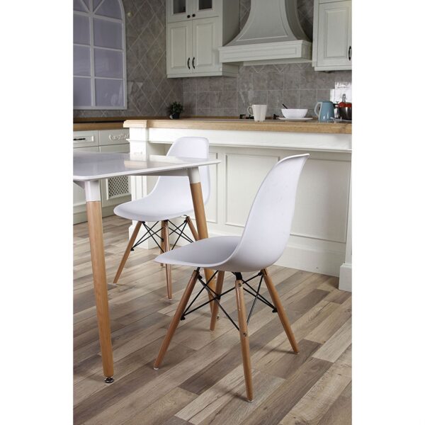 Set of 4 Modern Ergonomic Dining Chairs in White with Wood legs - Image 3