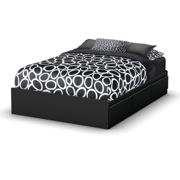 Full size Modern Platform Bed with 3 Storage Drawers in Black - Image 3