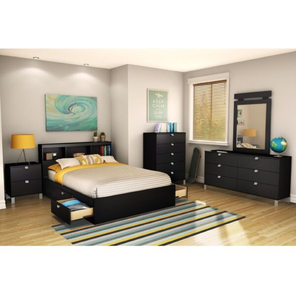 Full size Modern Platform Bed Frame with 4 Storage Drawers in Black - Image 2
