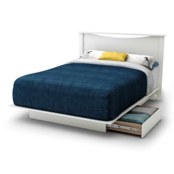 Full size White Modern Platform Bed Frame with 2 Storage Drawers - Image 2