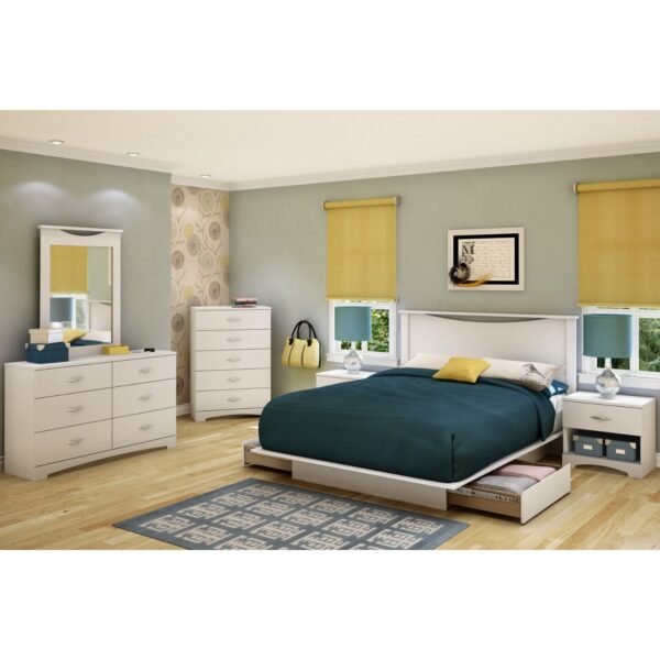 Full size White Modern Platform Bed Frame with 2 Storage Drawers - Image 3