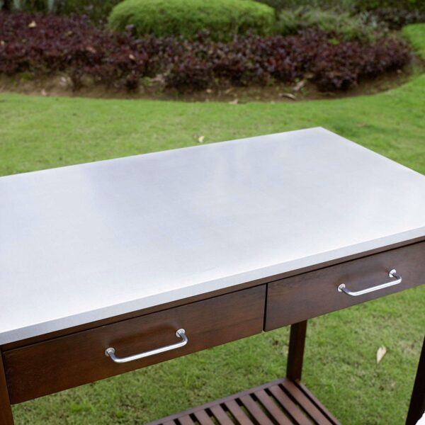 Outdoor Solid Wood Potting Bench Work Table with Galvanized Metal Top - Image 4