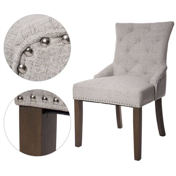 Set of 2 - Traditional Grey Linen Fabric Upholstered Dinging Chair with Nailhead Trim - Image 3