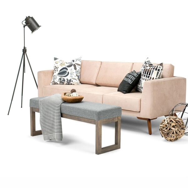 Modern Wood Frame Accent Bench Ottoman with Grey Upholstered Fabric Seat - Image 3
