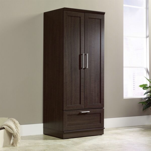 Bedroom Wardrobe Armoire Cabinet in Dark Brown Oak Wood Finish - Image 2