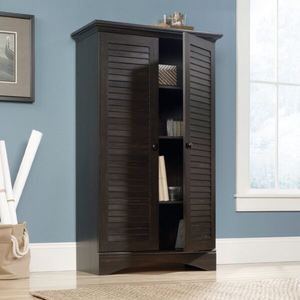 Multi-Purpose Wardrobe Armoire Storage Cabinet in Dark Brown Antique Wood Finish - Image 4