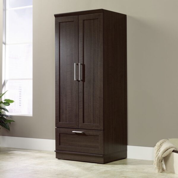 Dark Brown Wood Wardrobe Cabinet Armoire with Garment Rod - Image 2