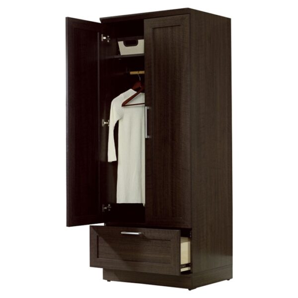 Dark Brown Wood Wardrobe Cabinet Armoire with Garment Rod - Image 3
