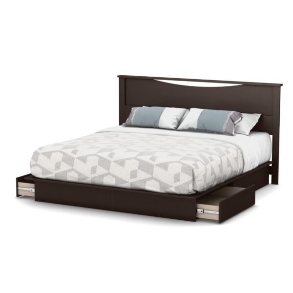King size Modern Platform Bed with 2 Storage Drawers in Chocolate - Image 2