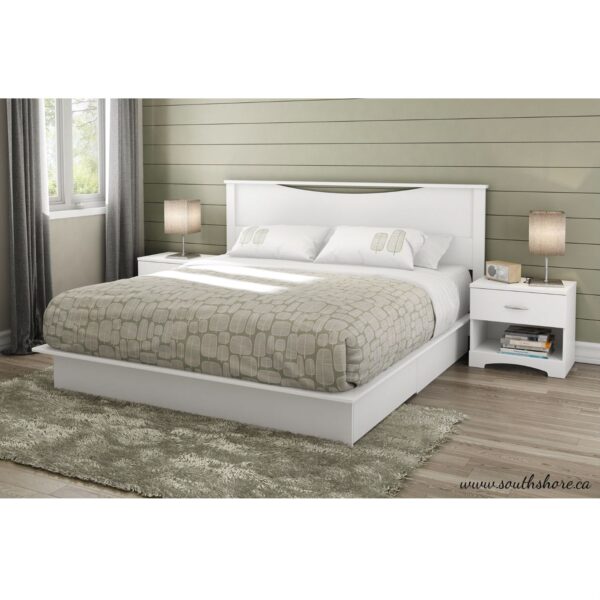 King size Modern Platform Bed with Storage Drawers in White Finish - Image 2