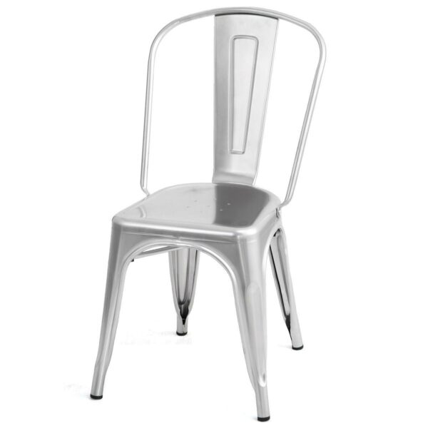 Set of 4 Indoor Outdoor Metal Stacking Bistro Dining Chairs in Silver Finish - Image 2